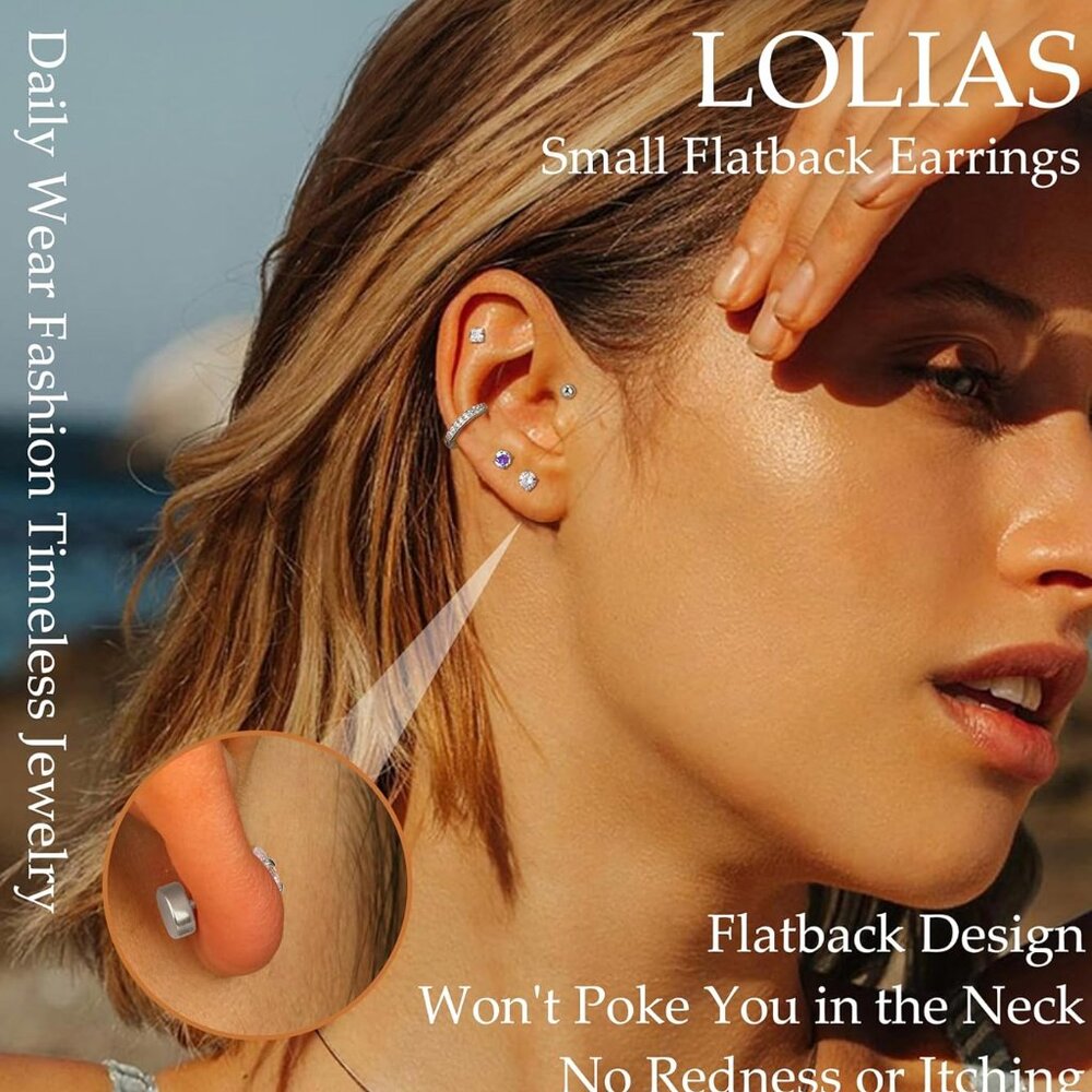 Hypoallergenic Flat Back Earrings For Women-Surgical Steel Earrings For Sensitiv View 2